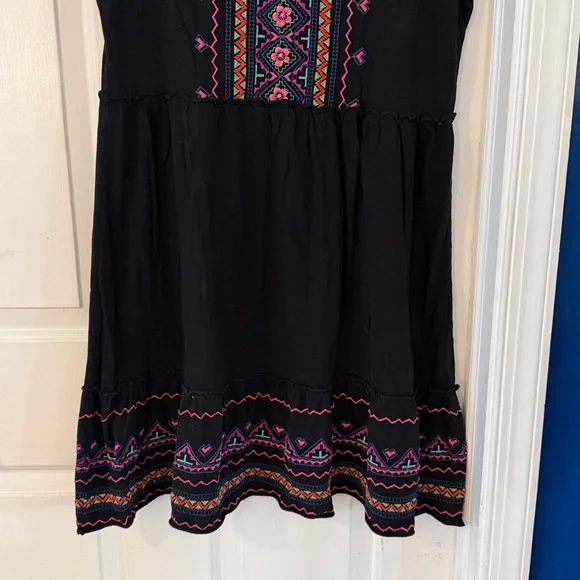 Women’s Johnny Was Black Tunic Dress with Pink & Green Floral Embroidery Size M - Picture 3 of 9